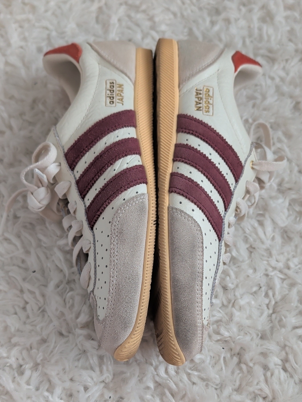 Adidas Japan Women's Off-White Sneakers with Burgundy Stripes - Picture 5 of 8